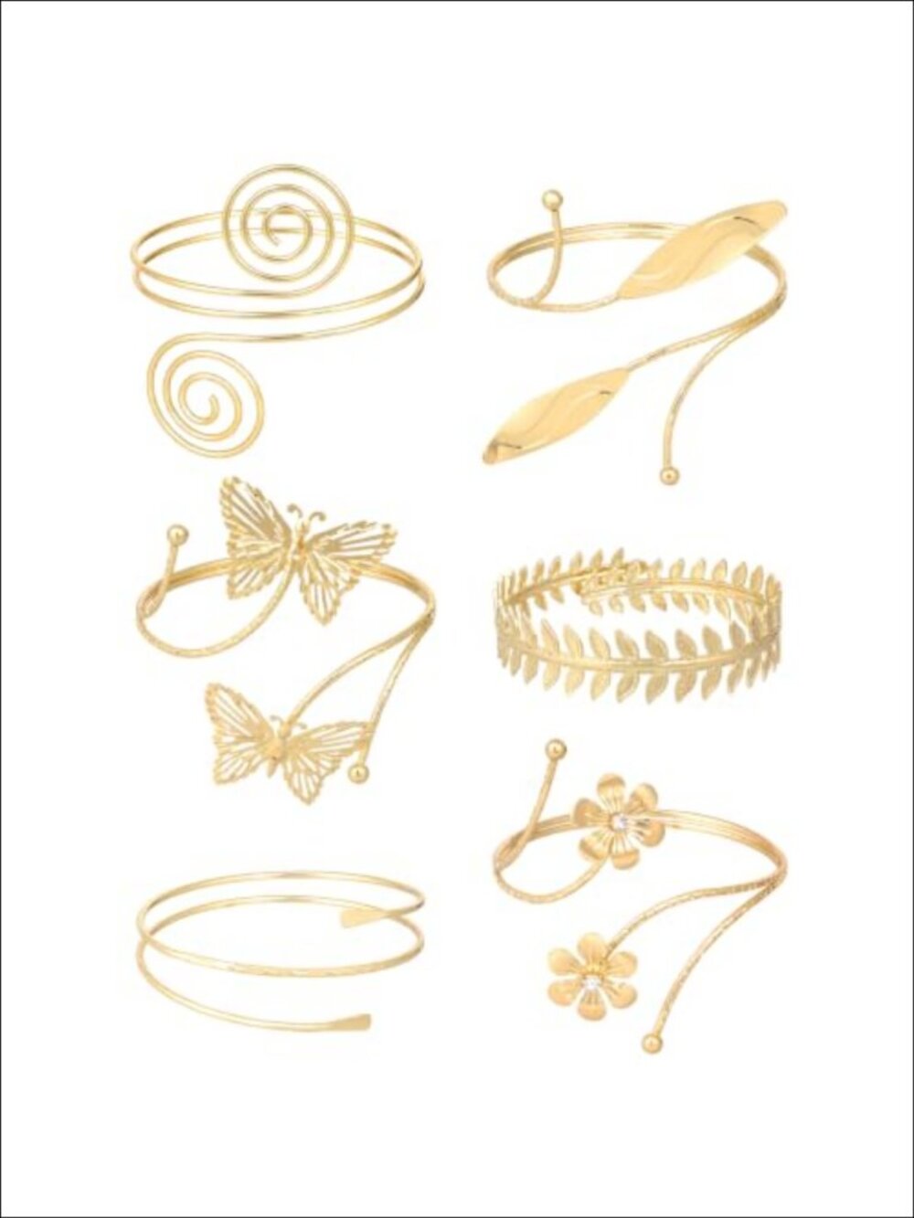 6 Pc Gold Tone Arm Cuff Bracelet Set Adjustable Upper Arm Bangles Boho